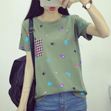 韩国2016夏装卡通格子体恤衫学生t恤女短袖韩范宽松半袖女上衣潮