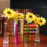 仿真花向日葵彩色透明玻璃花瓶小套装桌面假花摆件新年家居装饰品
