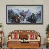 中国风山水风景手绘油画家居客厅无框画中式沙发背景有框装饰画02