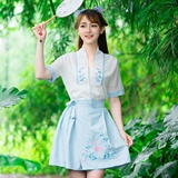 碧狐 汉服女古装改良夏季中国风对襟系带复古汉元素中式雪纺套装
