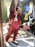 欧洲站2015秋款新款酒红大裆裤西装套装 名媛风个性设计女装套装