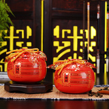 中国红带盖密封罐茶叶包装盒 特价高档金骏眉陶瓷大号红色茶叶罐