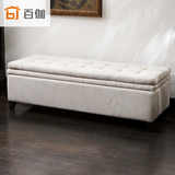 百伽 美式床尾凳换鞋凳现代床头凳子布艺储物沙发长凳床前贵妃椅