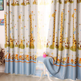 定制窗帘田园可爱卡通动物加厚遮光布料 儿童房卧室飘窗长颈鹿