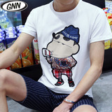 2016夏季新款短袖T恤男装韩版修身潮流 个性印花卡通青年大码半袖