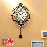 现代客厅罗马创意挂钟装饰欧式静音摇摆时尚钟表 卧室时钟石英钟