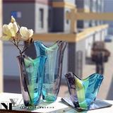 现代欧式彩色玻璃花瓶 家居装饰创意摆件插花富贵竹琉璃礼品花器