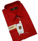 金狐狸男式商务正装长袖衬衣平板纯色大红色工装职业装衬衫促销款