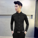 韩版男士衬衫修身长袖发型师男款衬衣工作服潮小号S码青年衬衣潮