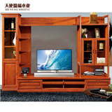 实木橡木电视柜组合背景墙简约现代电视墙柜客厅酒柜中式整体组合