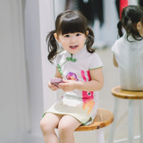 儿童旗袍夏可爱中式小童短袖立领棉麻连衣裙时尚手绘唐装女童旗袍