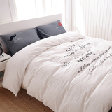 夏季日式风格小清新白色纯棉刺绣水洗棉四件套床单床笠