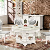 欧式天然大理石圆形餐桌饭桌全实木餐桌椅组合双层转盘餐台FA216