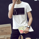 春夏季新款男士棉质印花短袖t体恤圆领修身青少年学生日韩版潮流