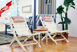 卧室实木休闲躺椅 木制折叠沙滩椅 户外阳台布椅 庭院收缩躺椅