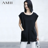 Amii2016秋装新款 前短后长艾米女装女士无袖毛针织衫