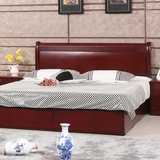 顺心家具 水曲柳双人床1.8米全实木床现代中式卧室实木家具箱体床