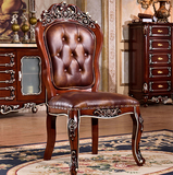 欧式实木餐椅进口橡木雕花简约美式贵族奢华酒店软包皮餐椅 566H