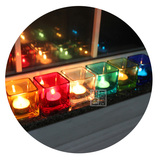彩色简约6CM方形玻璃烛台浪漫表白烛光晚餐西餐圣诞节酒吧蜡烛杯