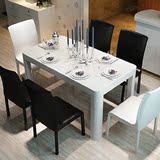 简约黑色钢化玻璃烤漆实心四脚餐台 大小户型餐桌椅组合