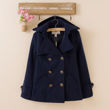 2015冬装小熊维尼专柜少女学生双排扣短款韩版羊毛呢子大衣外套女