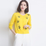 2016韩版秋季女装新款印刺绣针织衫长袖开衫短款修身显瘦毛衣外套