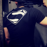 2016夏季新款蝙蝠侠大战超人图标背后 圆领短袖男士修身T恤印花男