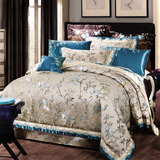 样板房别墅软装奢华欧式床上用品四件套 贡缎提花蓝色六八十件套