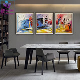 餐厅装饰画 现代抽象油画手绘三联画客厅卧室会所背景墙乐队挂画