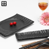 高档黑色磨砂盘子塑料长方形日式料理寿司盘烧烤鱼盘菜碟仿瓷餐具