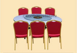 *宴会餐桌酒店桌椅 折叠桌 铁管椅子宾馆饭店包席婚宴大厅布置。