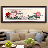 中式客厅装饰画花卉壁画有框画墙画挂画国画水墨画国色天香牡丹画