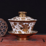 景德镇文革瓷器 厂货陶瓷 彩绘描金 马蹄盖杯 大盖碗 三才盖碗