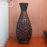 美式复古竹编花瓶欧式落地客厅插花花器摆件艺术创意干花大号花桶