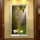 现代简约欧式纯手绘风景油画 玄关装饰画客厅房间挂画竖款天鹅湖