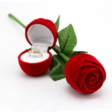 高档红色玫瑰花戒指盒情人节礼物 个性创意首饰盒七夕求婚婚戒盒