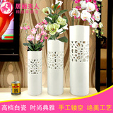 现代简约陶瓷花瓶摆件 客厅落地欧式镂空白色时尚装饰 大号景德镇