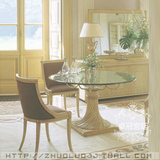 意大利 实木 圆餐桌 别墅 餐桌椅定制 欧式玻璃 会所洽谈桌M80207