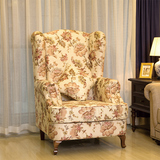 美式实木老虎椅美式布艺单人沙发椅高靠背休闲椅子卧室复古咖啡椅