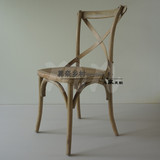 美式/法式/乡村风格家具交叉椅/藤面坐垫叉背椅/实木橡木做旧工艺