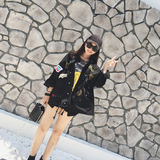 秋季新款女装韩版个性街头宽松大版铆钉字母贴布长袖仿牛仔外套潮
