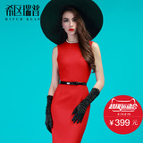 希区瑞普 高端女装 欧美复古名媛修身气质OL连衣裙红色 F0181