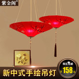 新中式布艺吊灯创意艺术手绘灯笼餐厅灯茶楼过道走廊现代仿古灯具