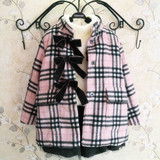 15冬季韩版女童格子夹棉毛呢子大衣儿童蝴蝶结单排扣圆领加厚外套