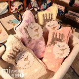 日系原单女士加厚毛绒袜 冬季可爱保暖小鹿袜 居家珊瑚绒地板袜子