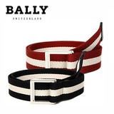 正品代购BALLY巴利男士帆布腰带 双环扣红白条休闲皮带 ICALEIRO
