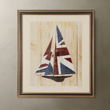 赏饰家 客厅挂画 美式乡村作旧 帆船两款木板纹路 实木有框画