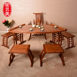 花梨木茶桌新中式仿古实木功夫茶艺桌 红木扇形茶桌椅组合六件套