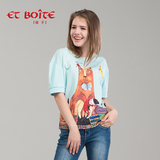 Et Boite/法文箱子E151C118新款夏图案短袖上衣休闲宽松薄款女T恤
