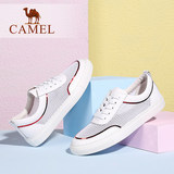 Camel/骆驼女鞋  新款韩版运动 真皮网面系带透气小白鞋新款